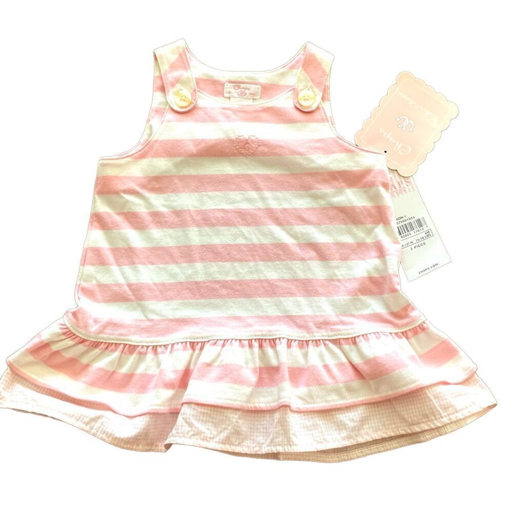 Chaps Newborn Collection Sleeveless Dress White Pink Striped Dress Size 6 M